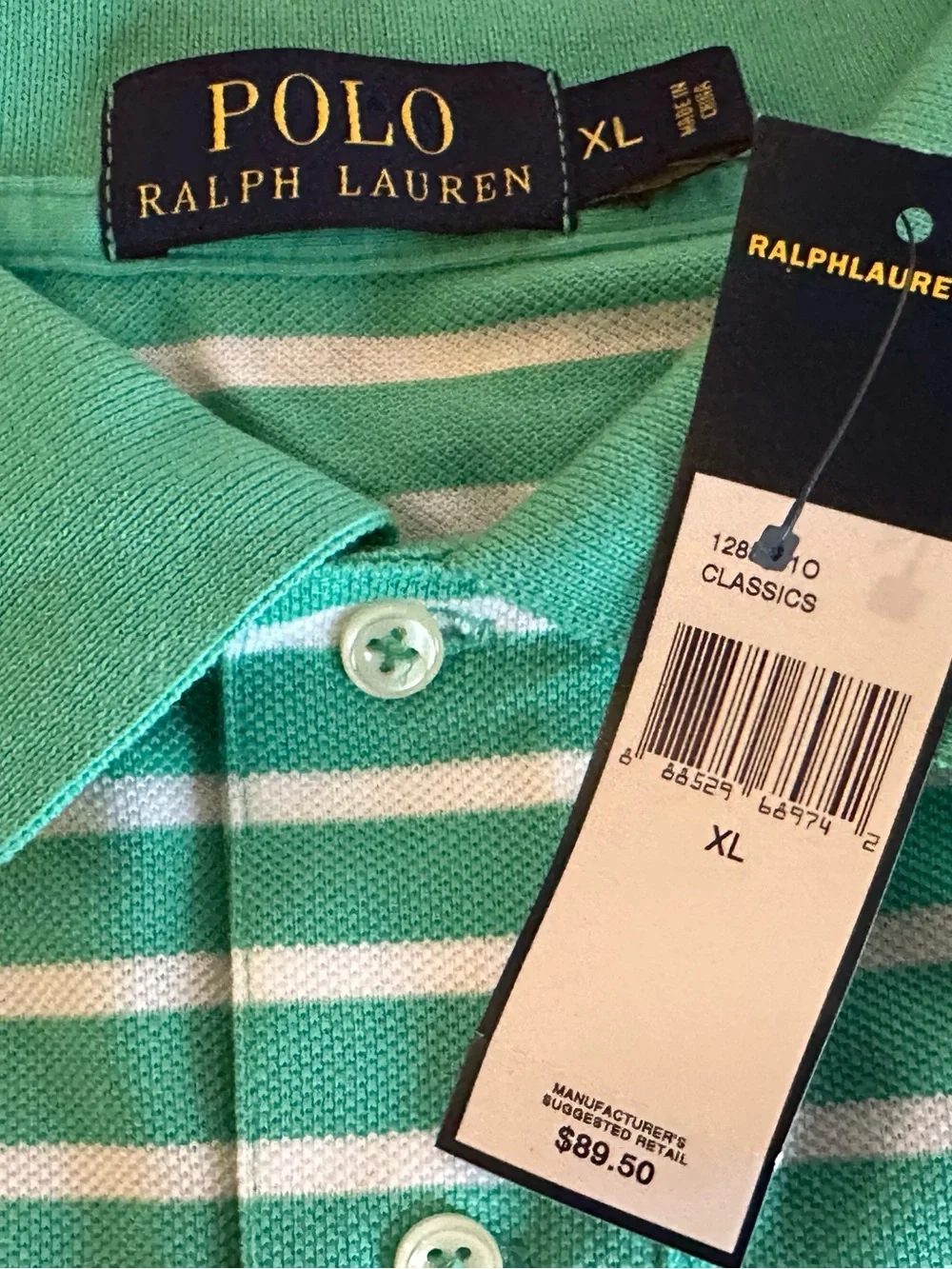 NWT Ralph Lauren Green and White Striped Polo Shirt